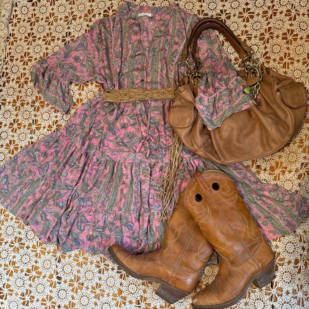 Boho Pink Paisley Midi Dress